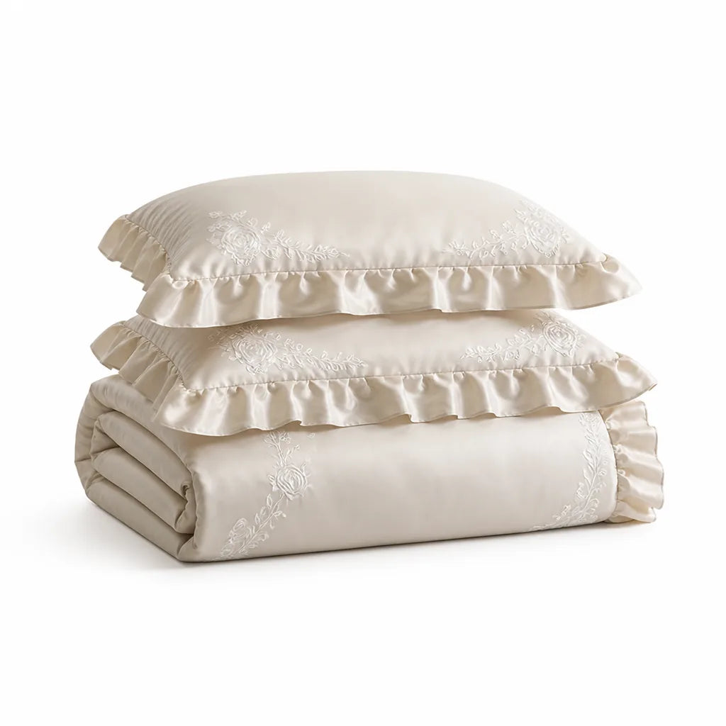 Bedding Set Satin-Like Microfiber Rose Embroidery