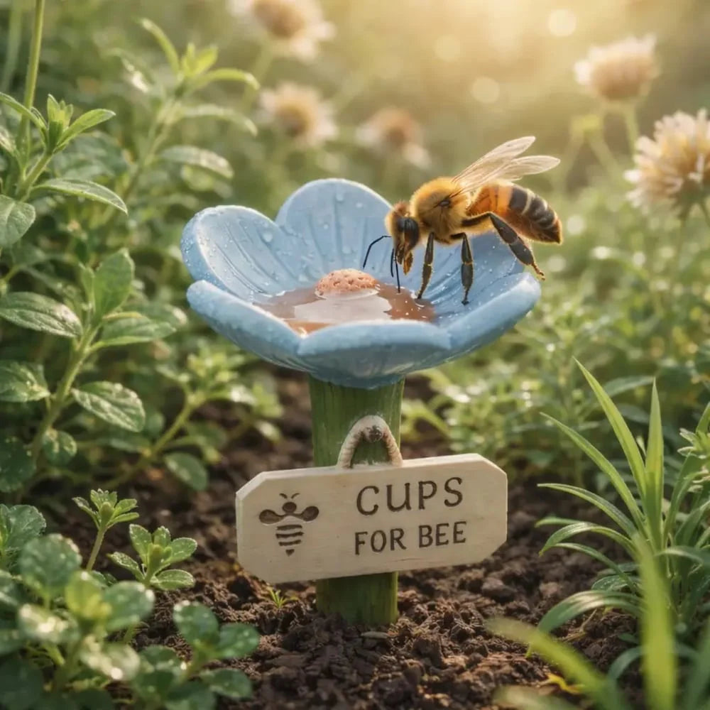 Bee Watering Station Flower-Shaped Resin Garden Stake