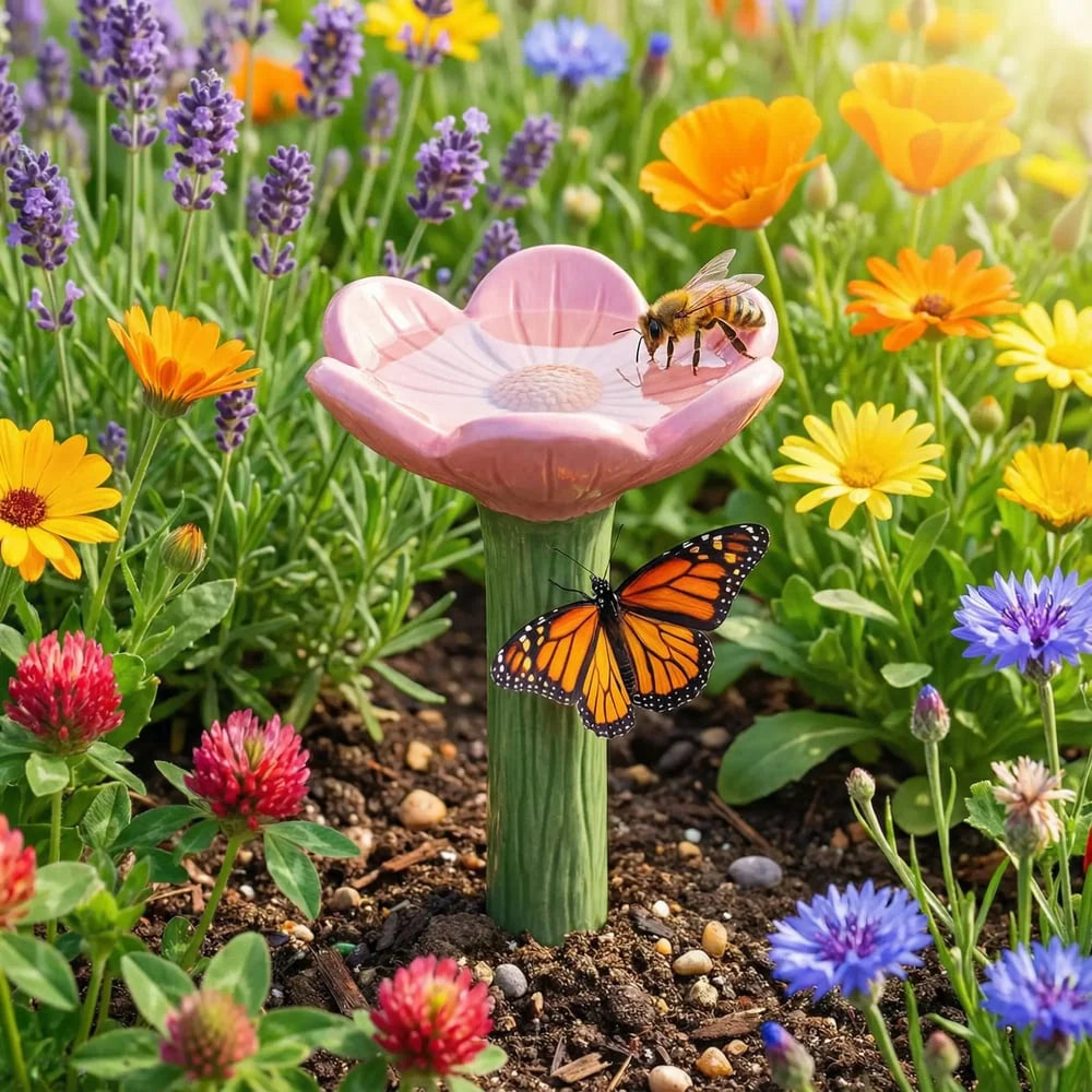 Bee Watering Station Flower-Shaped Resin Garden Stake