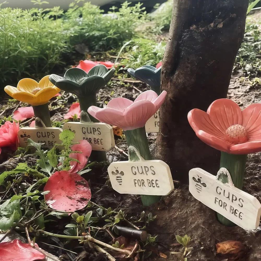 Bee Watering Station Flower-Shaped Resin Garden Stake
