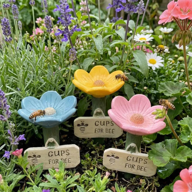 Bee Watering Station Flower-Shaped Resin Garden Stake