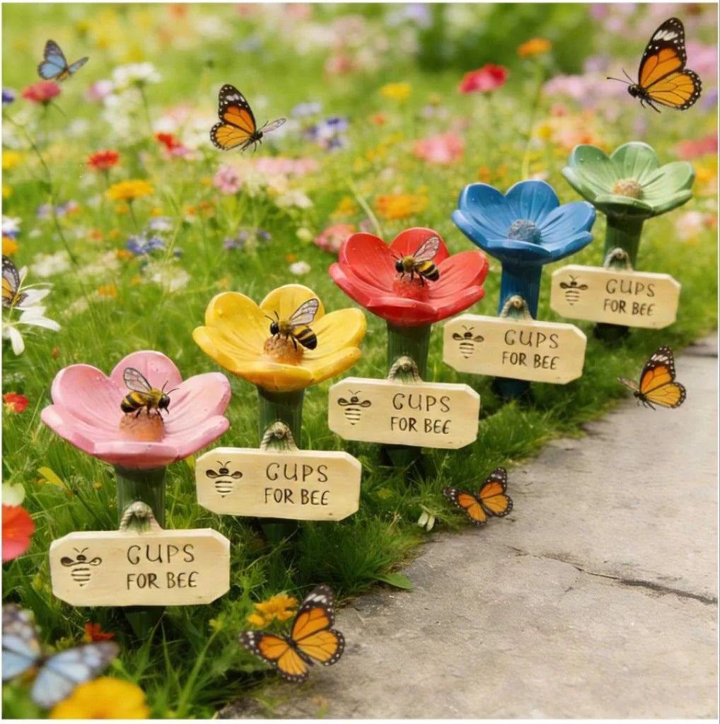 Bee Watering Station Flower-Shaped Resin Garden Stake