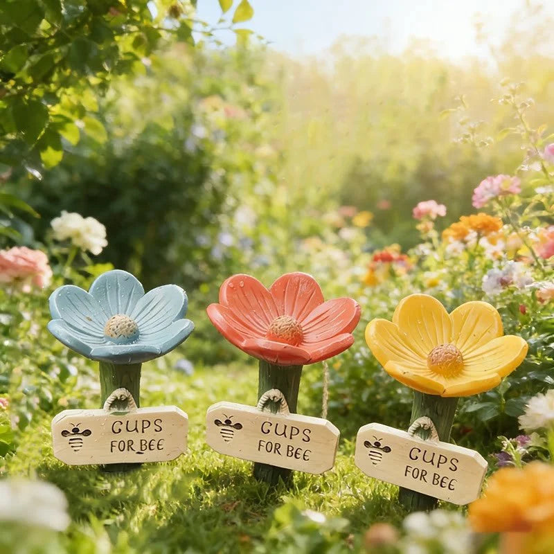 Bee Watering Station Flower-Shaped Resin Garden Stake