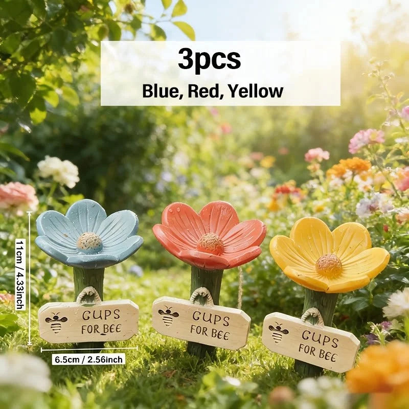 Bee Watering Station Flower-Shaped Resin Garden Stake