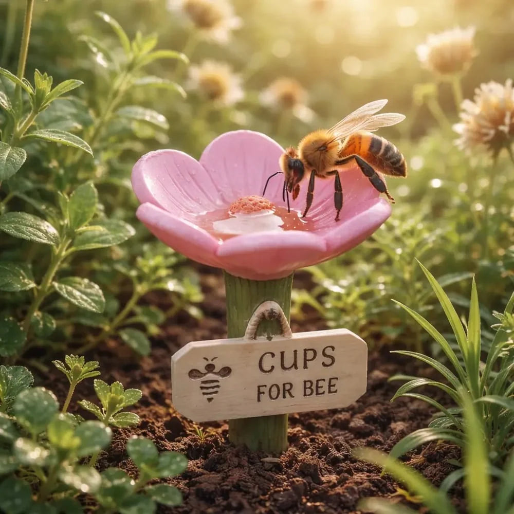 Bee Watering Station Flower-Shaped Resin Garden Stake
