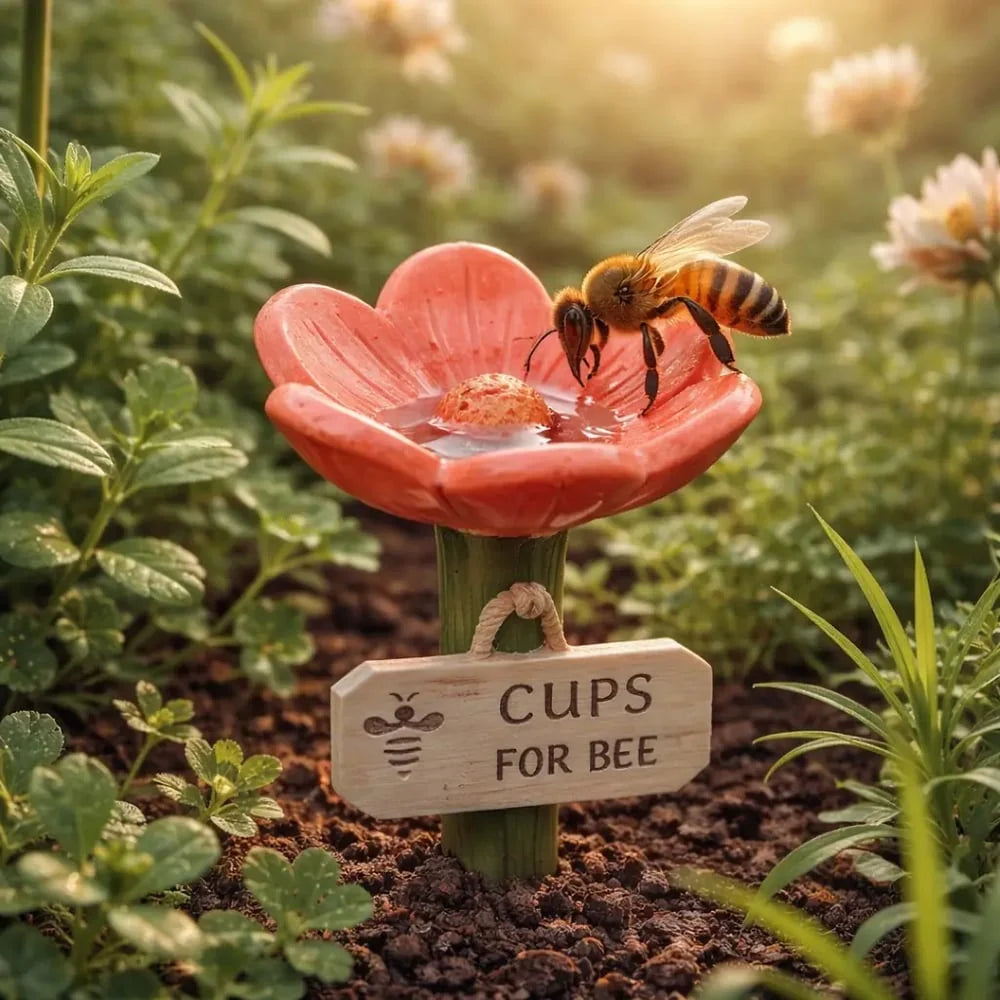 Bee Watering Station Flower-Shaped Resin Garden Stake