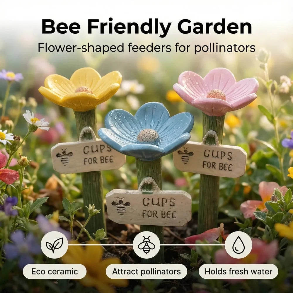 Bee Watering Station Flower-Shaped Resin Garden Stake