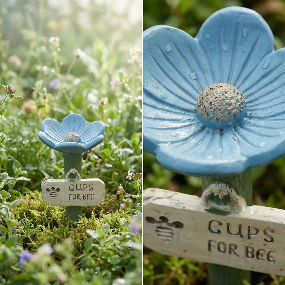 Bee Watering Station Flower-Shaped Resin Garden Stake