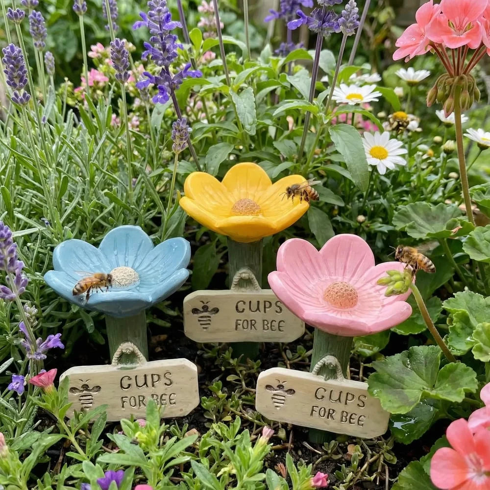 Bee Watering Station Flower-Shaped Resin Garden Stake