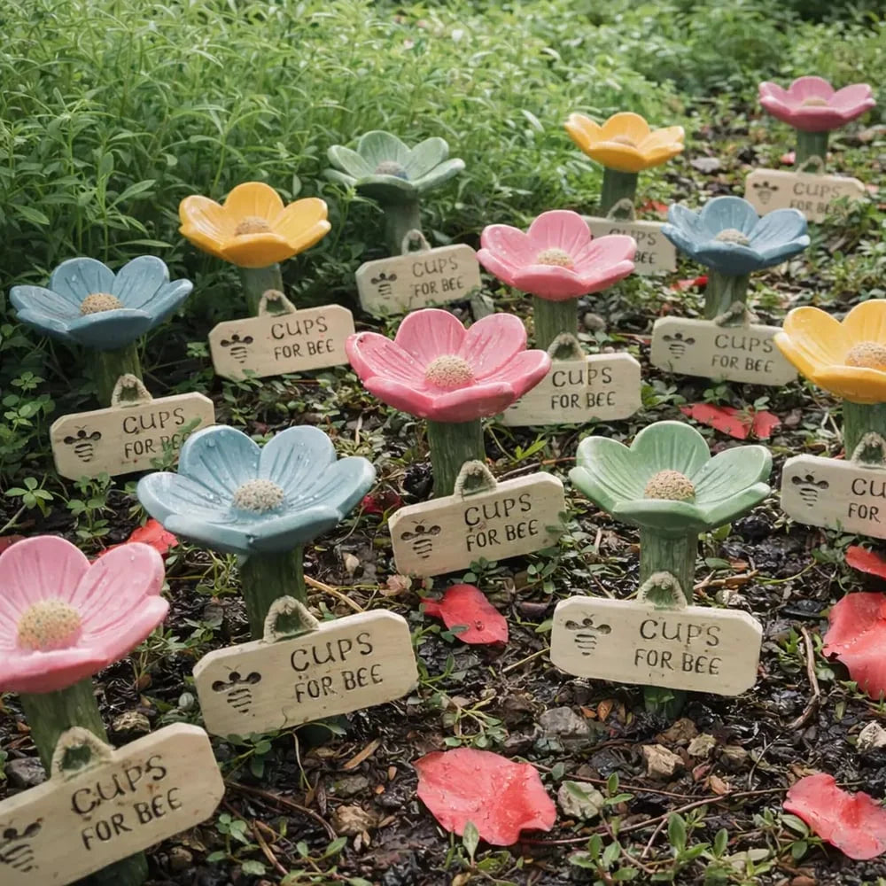 Bee Watering Station Flower-Shaped Resin Garden Stake