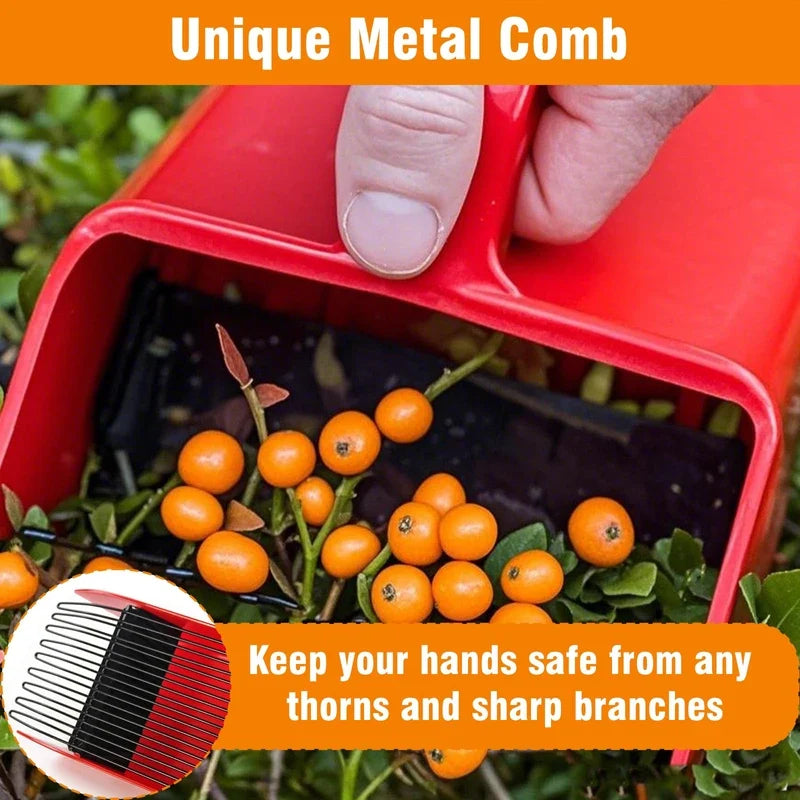 Berry Picker Comb Metal Tines Built-In Basket Ergonomic Handle