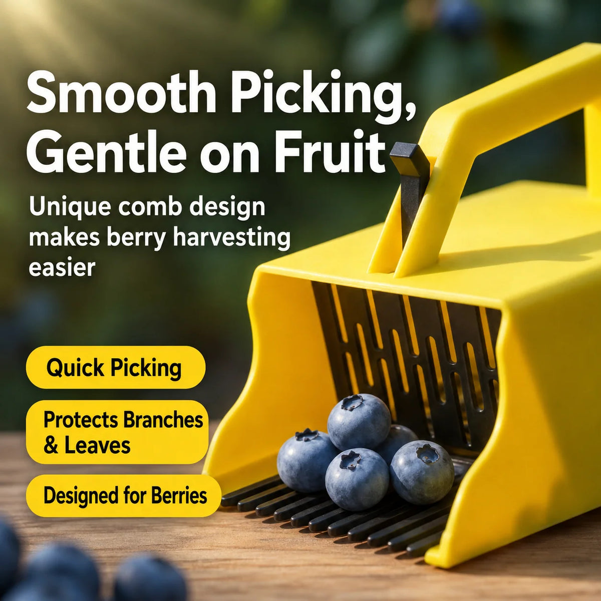 Berry Picker Comb-Style Rake with Collection Box Lightweight PLA
