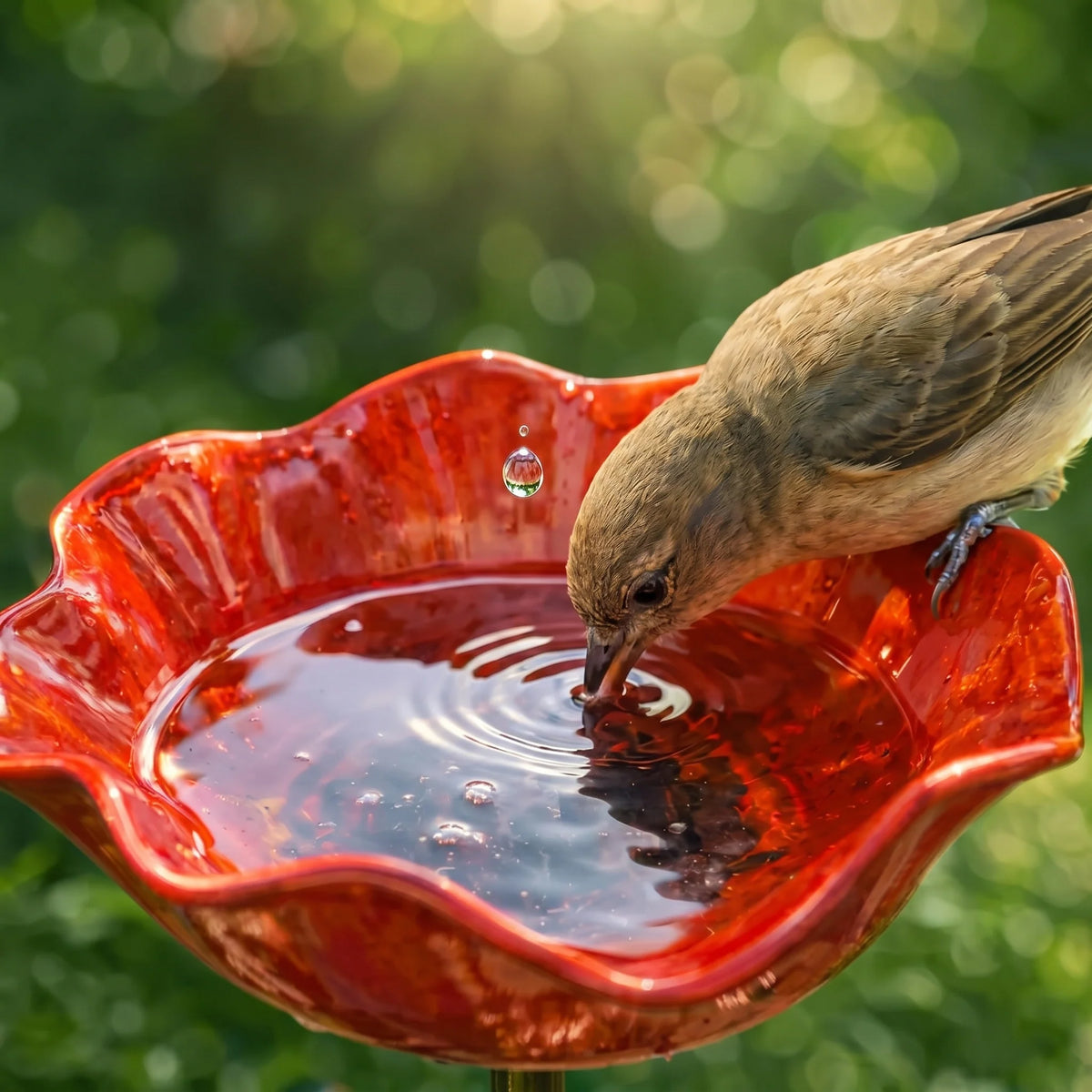 Bird Bath Garden Stake Flower-Shaped Weather-Resistant Metal