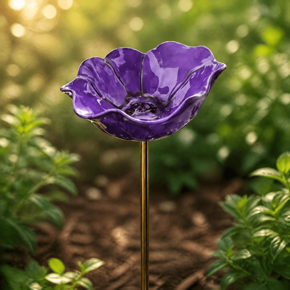 Bird Bath Garden Stake Flower-Shaped Weather-Resistant Metal