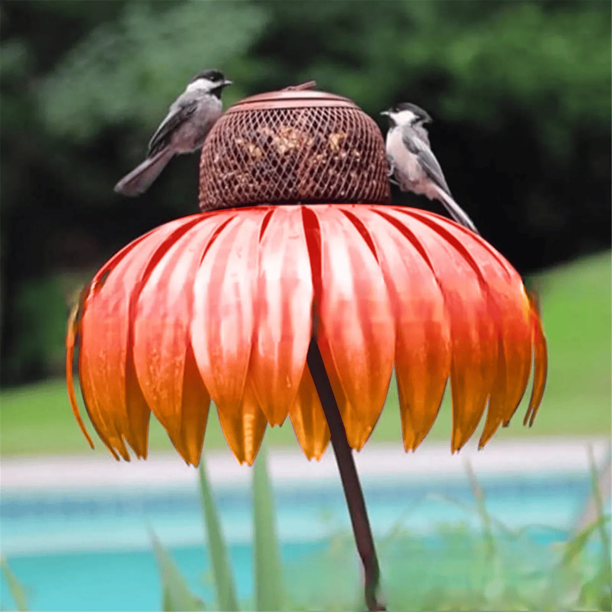 Bird Feeder Metal Sunflower Design Ground Stake Mounting