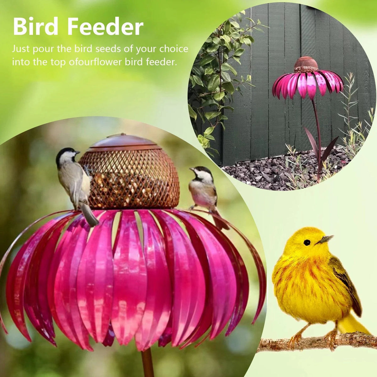 Bird Feeder Metal Sunflower Design Ground Stake Mounting