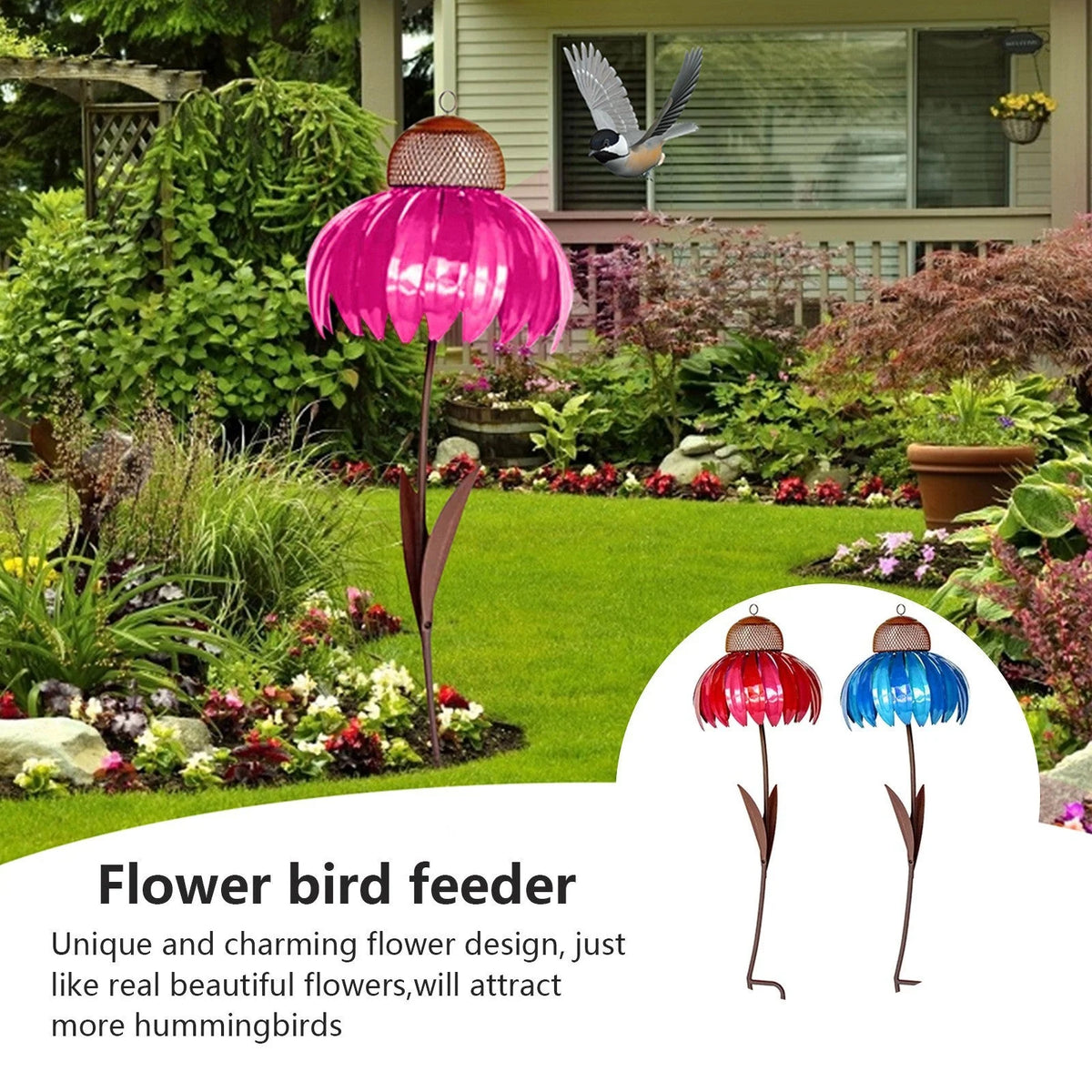 Bird Feeder Metal Sunflower Design Ground Stake Mounting
