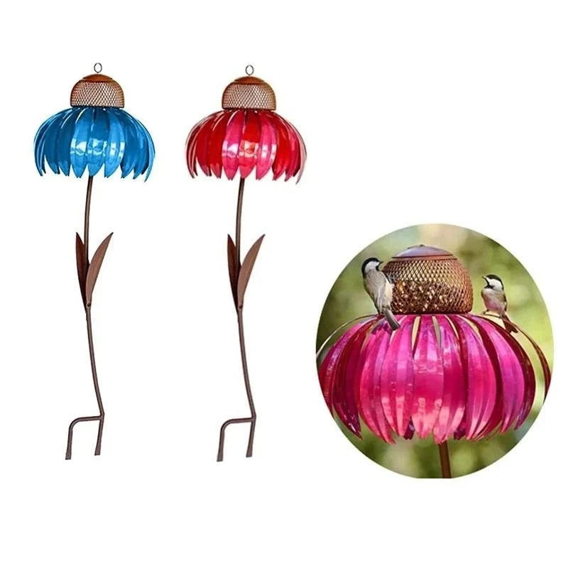 Bird Feeder Metal Sunflower Design Ground Stake Mounting
