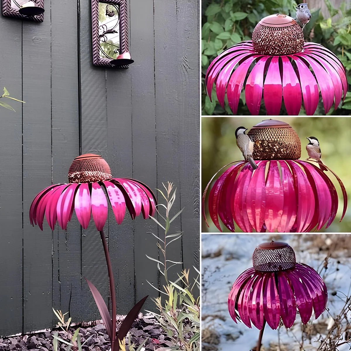 Bird Feeder Metal Sunflower Design Ground Stake Mounting