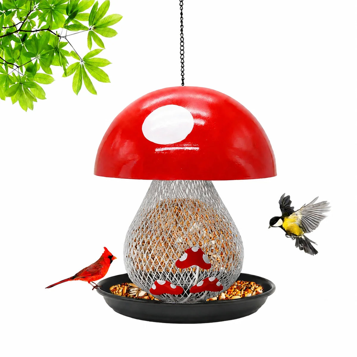 Bird Feeder Mushroom-Shaped Mesh Silo With Feeding Tray