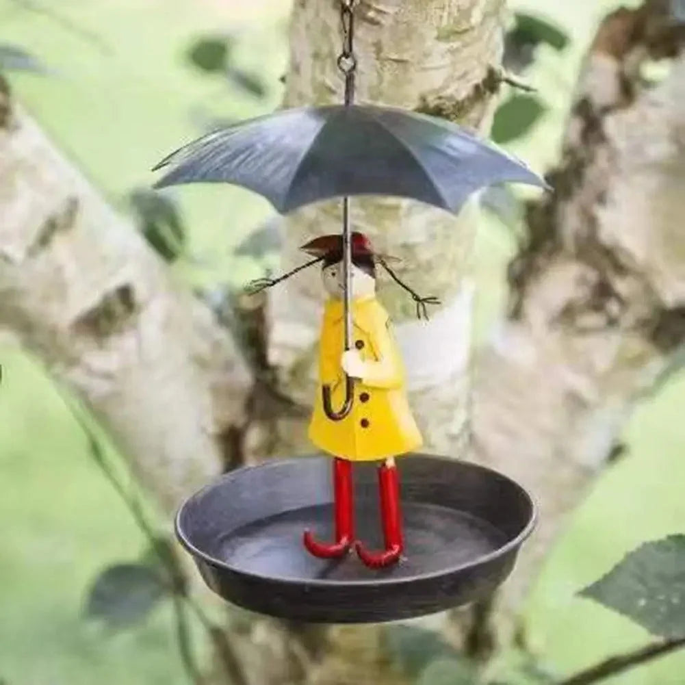 Bird Feeder Weather-Resistant Metal Raincoat Girl Design