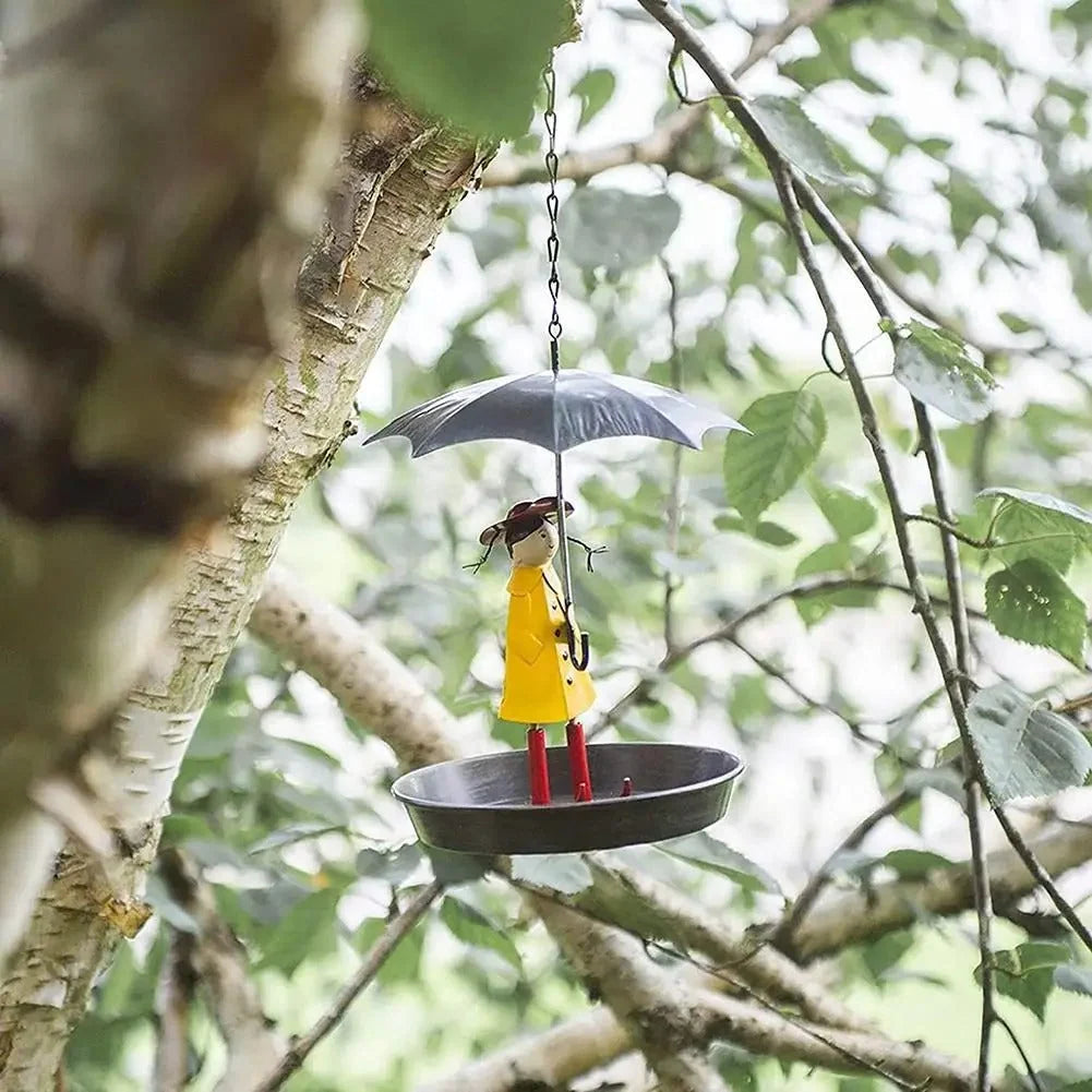 Bird Feeder Weather-Resistant Metal Raincoat Girl Design