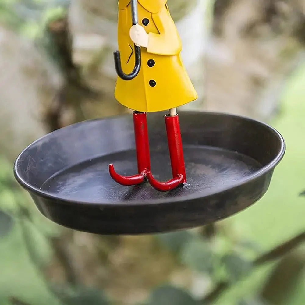 Bird Feeder Weather-Resistant Metal Raincoat Girl Design