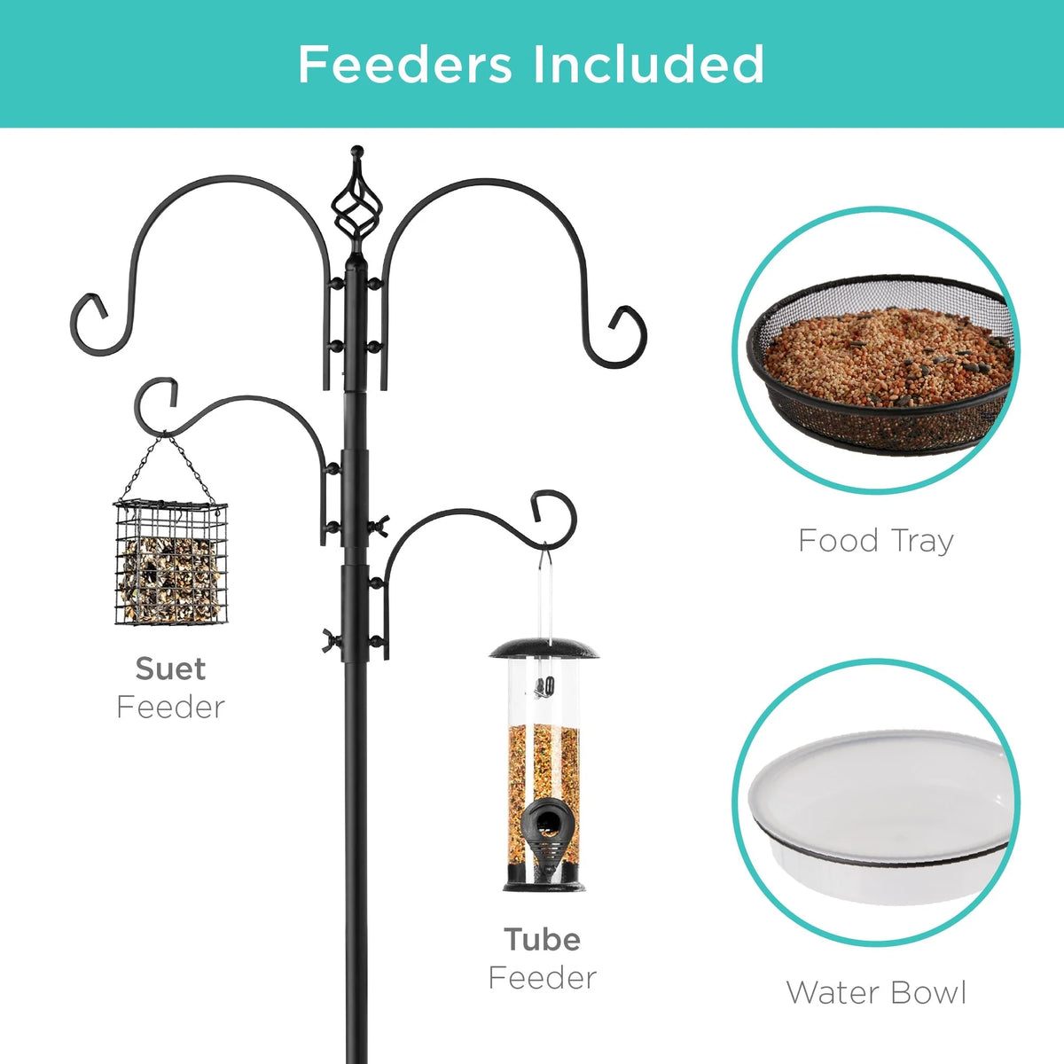 Bird Feeding Station Steel 4-Hook Feeder Set