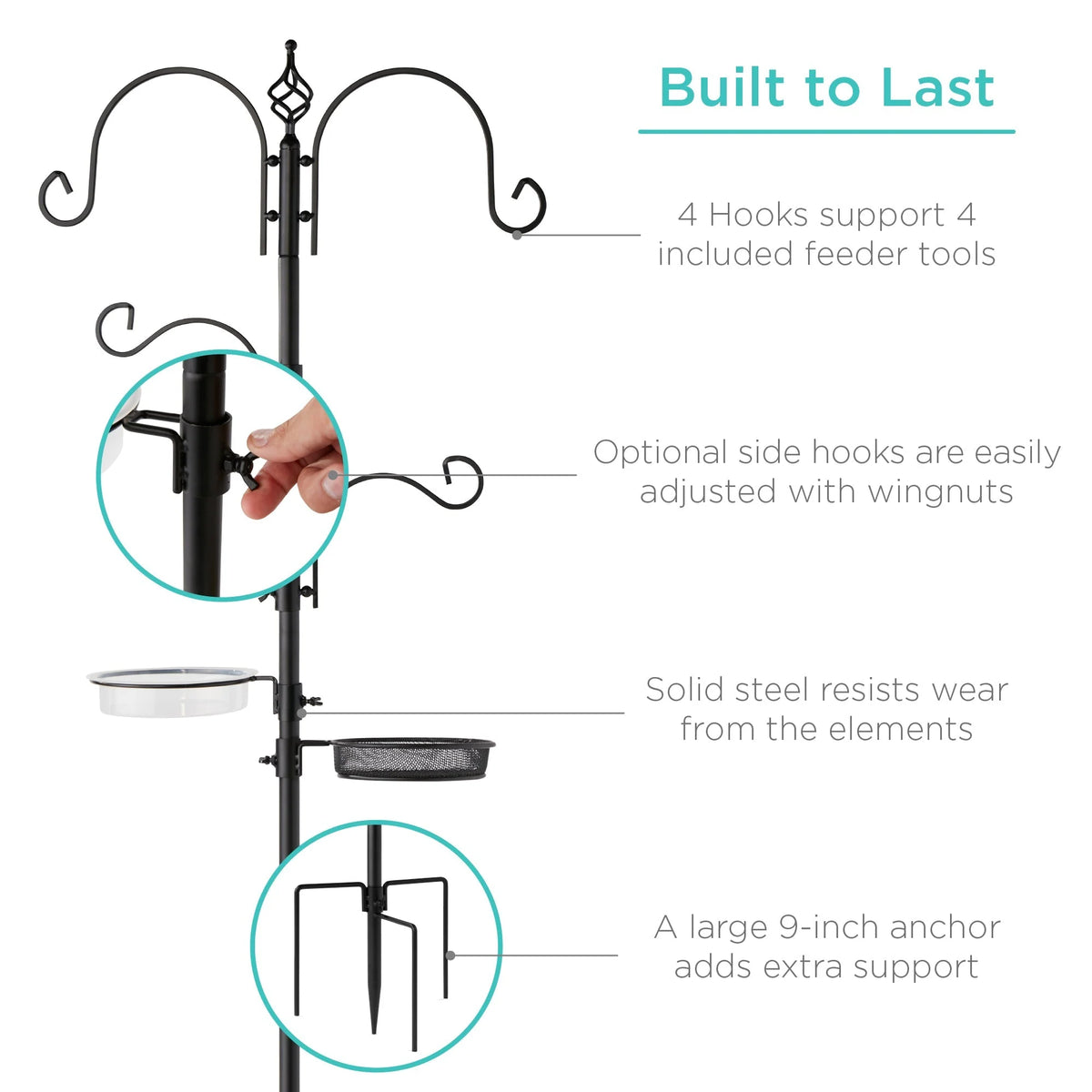 Bird Feeding Station Steel 4-Hook Feeder Set