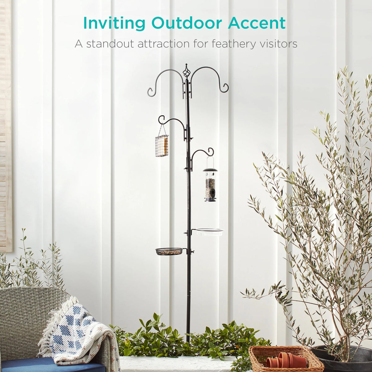 Bird Feeding Station Steel 4-Hook Feeder Set