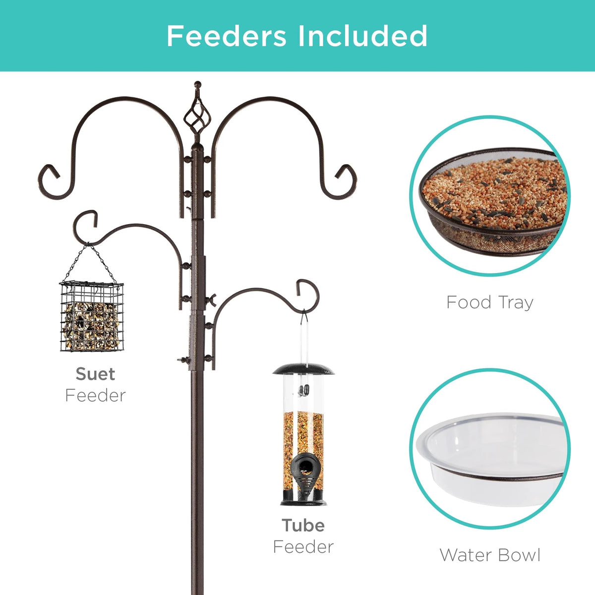 Bird Feeding Station Steel 4-Hook Feeder Set