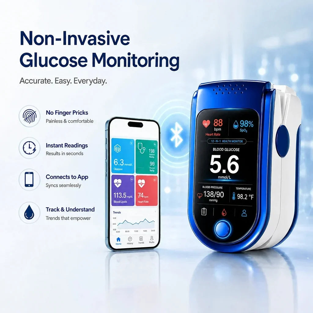 Blood Glucose Monitor Needle-Free Non-Invasive Daily Tracking