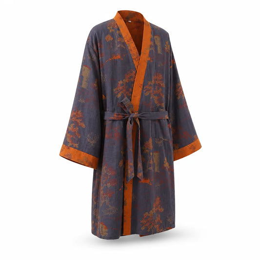 Breathable Wide-Cut Loose-Fit Tie-Belt Kimono Bathrobe