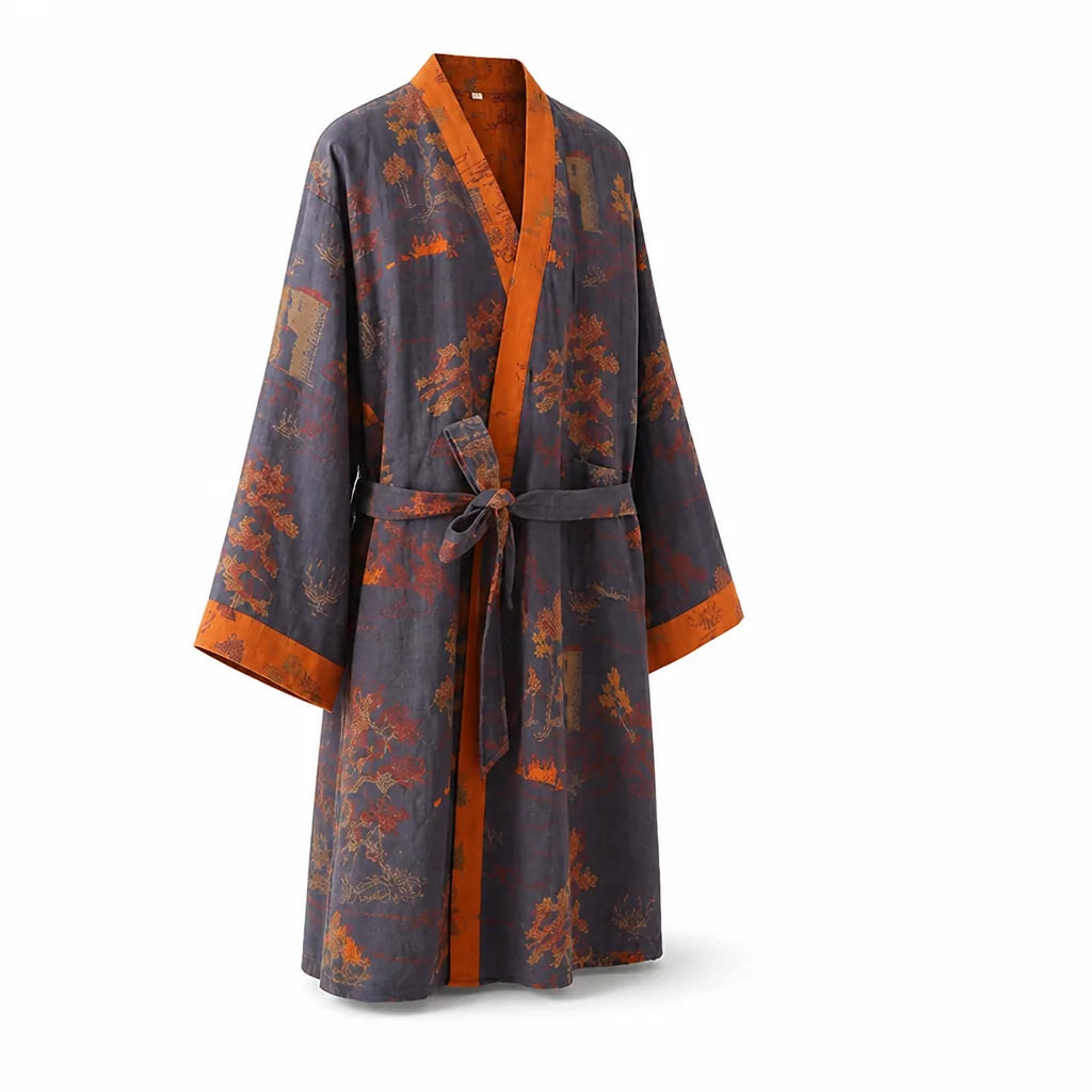 Breathable Wide-Cut Loose-Fit Tie-Belt Kimono Bathrobe