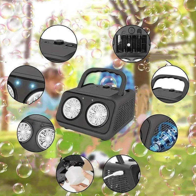 Bubble Machine Multi-Outlet LED Rechargeable Cordless