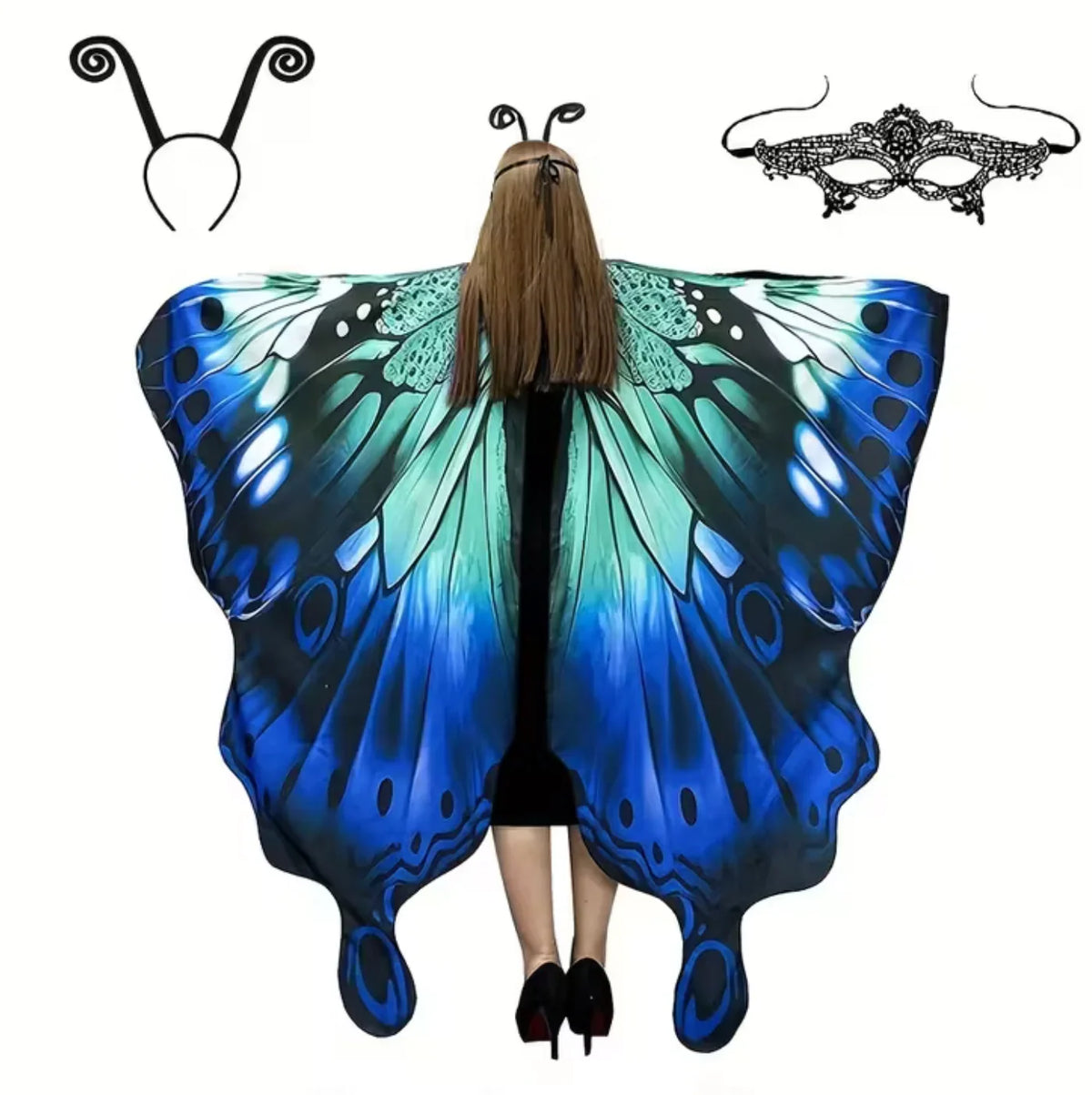Butterfly Wing Shawl Double-Sided Print With Matching Headband