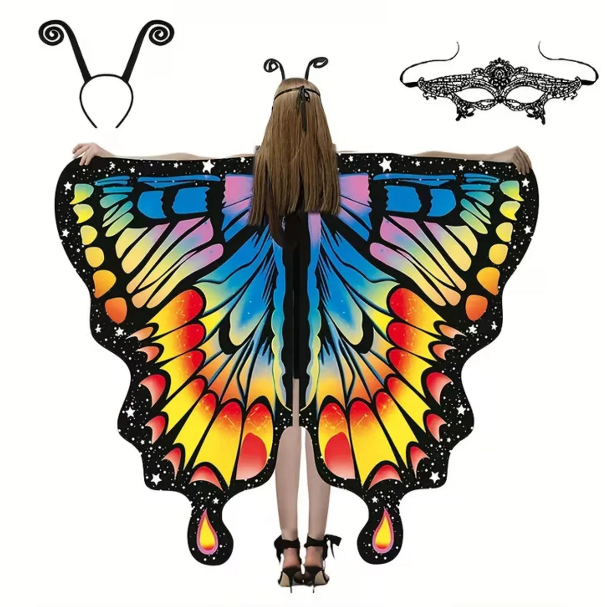 Butterfly Wing Shawl Double-Sided Print With Matching Headband