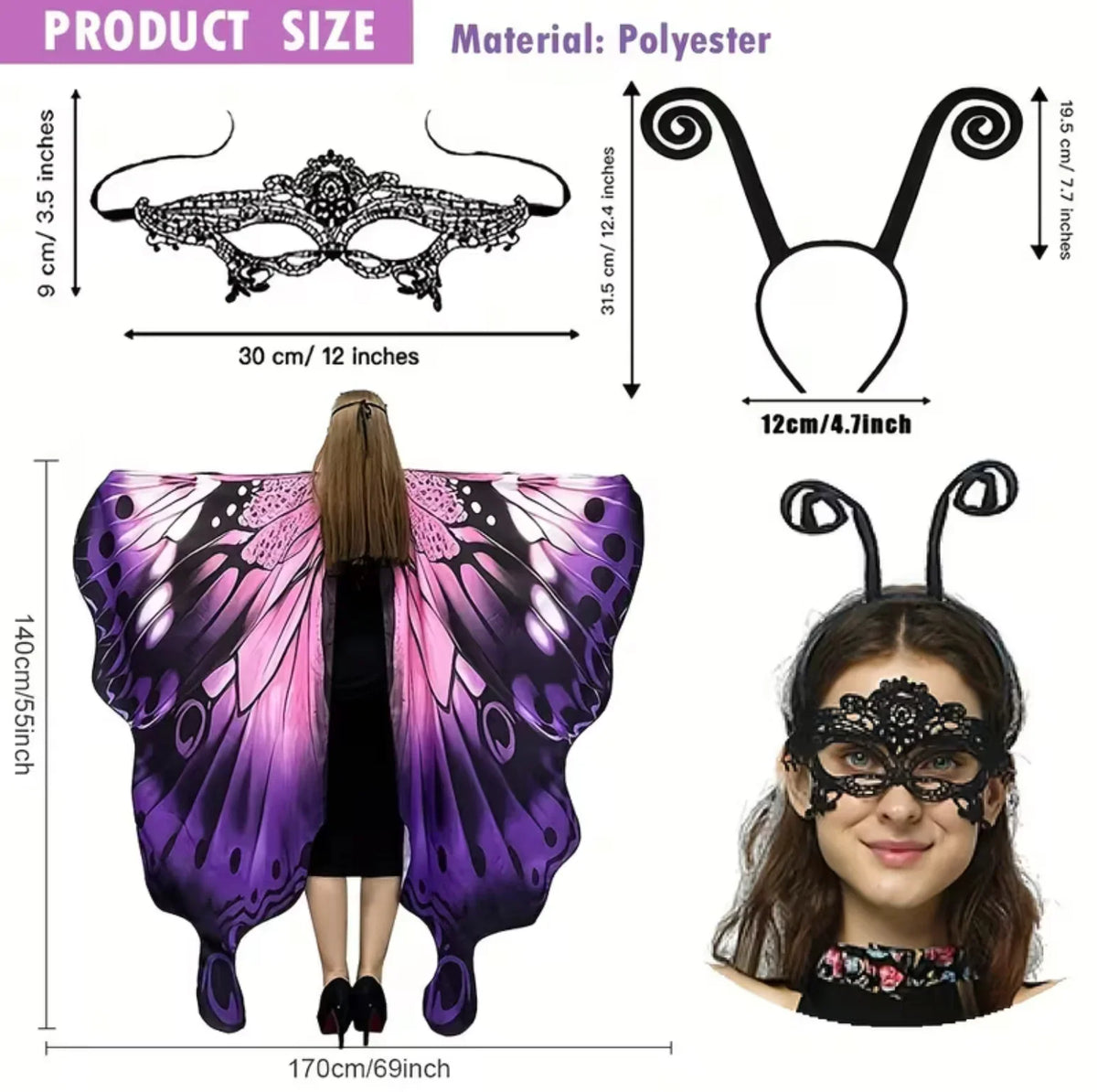 Butterfly Wing Shawl Double-Sided Print With Matching Headband