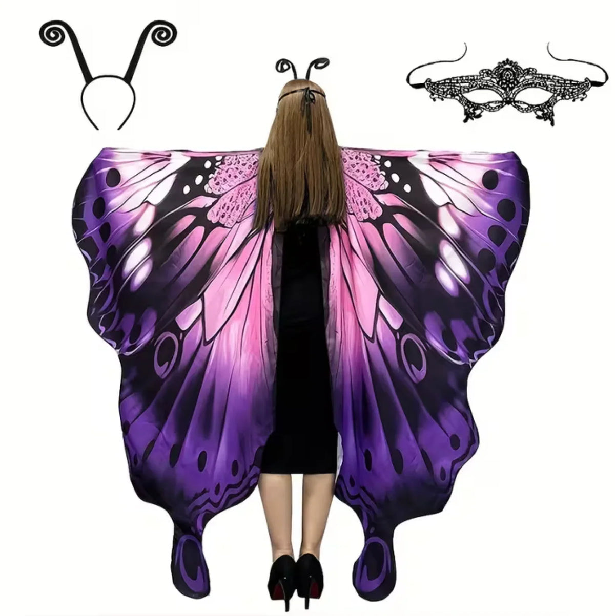 Butterfly Wing Shawl Double-Sided Print With Matching Headband