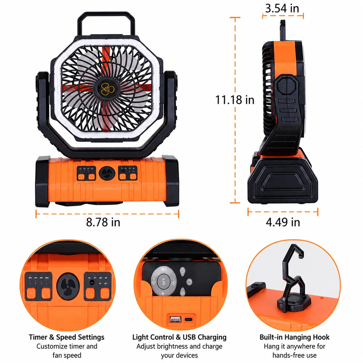 Camping Fan LED Light & USB Power Bank 20,000mAh Battery