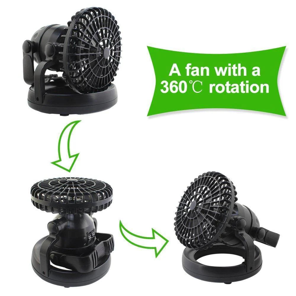 Camping Fan with LED Light Battery-Powered 18 LEDs