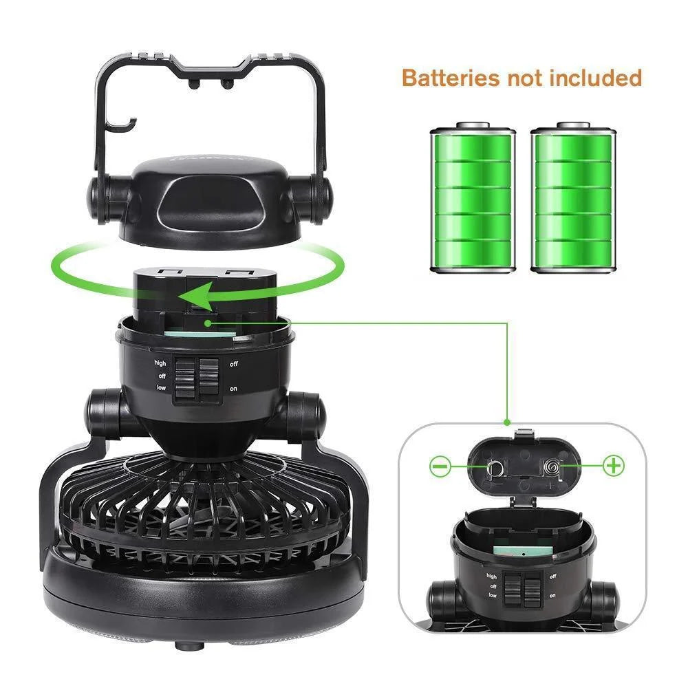 Camping Fan with LED Light Battery-Powered 18 LEDs