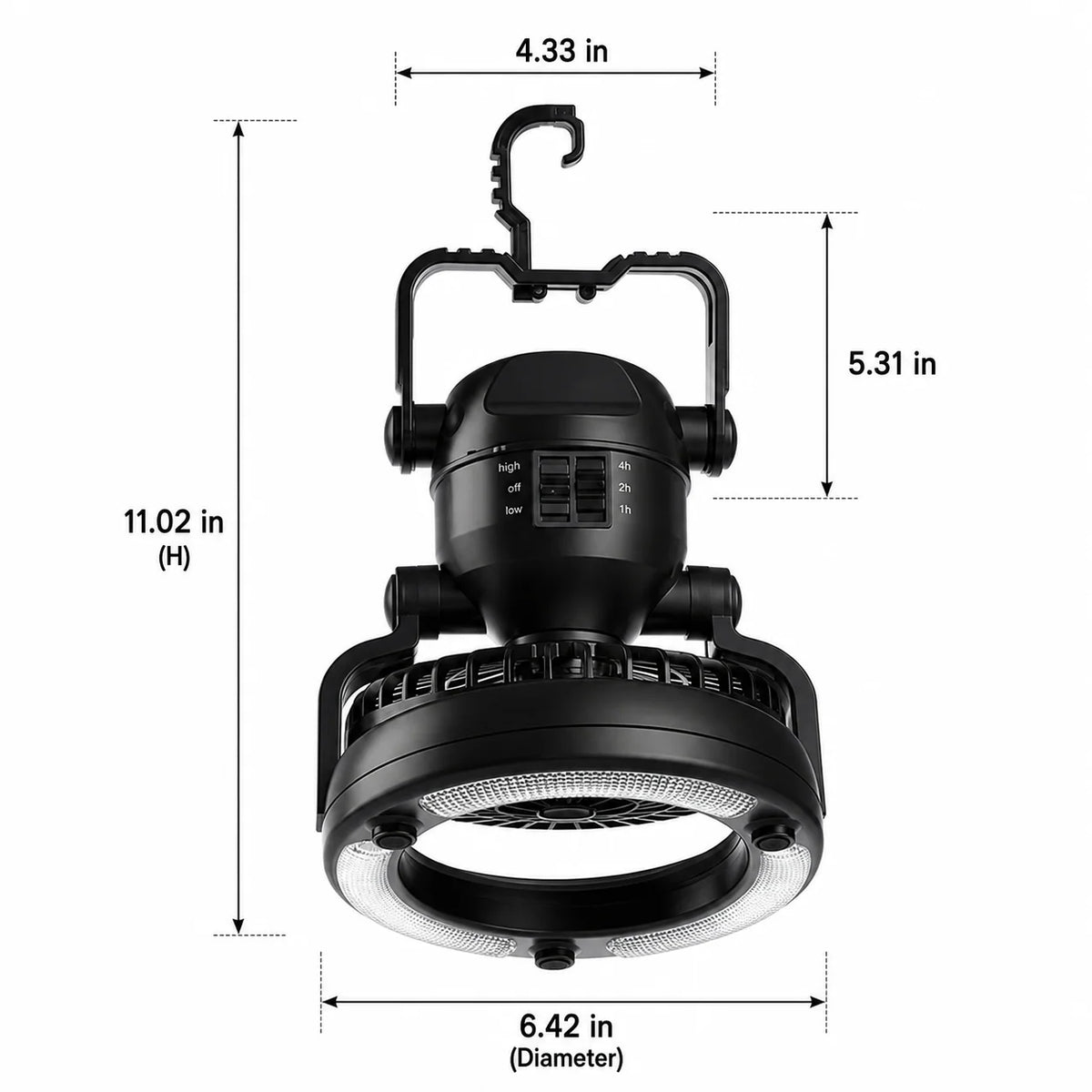 Camping Fan with LED Light Battery-Powered 18 LEDs