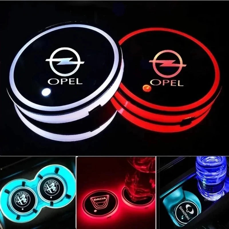 Car Cup Holder Coasters Multicolor LED Motion-Activated USB-Rechargeable