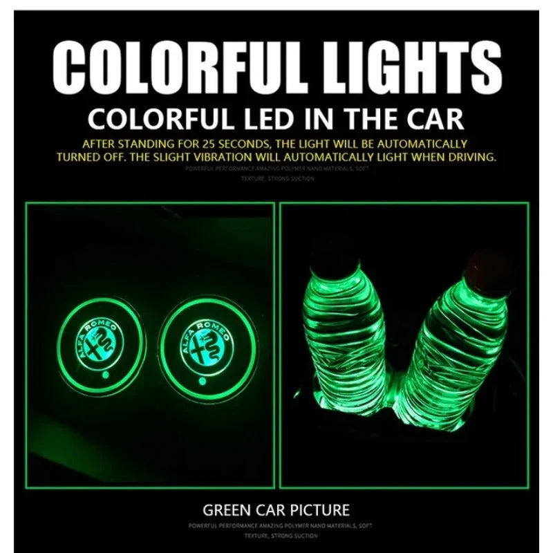 Car Cup Holder Coasters Multicolor LED Motion-Activated USB-Rechargeable