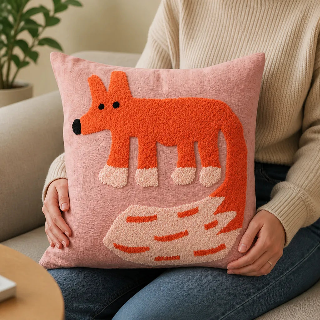 Cartoon Animal Embroidery Cushion Cover (45x45 cm)