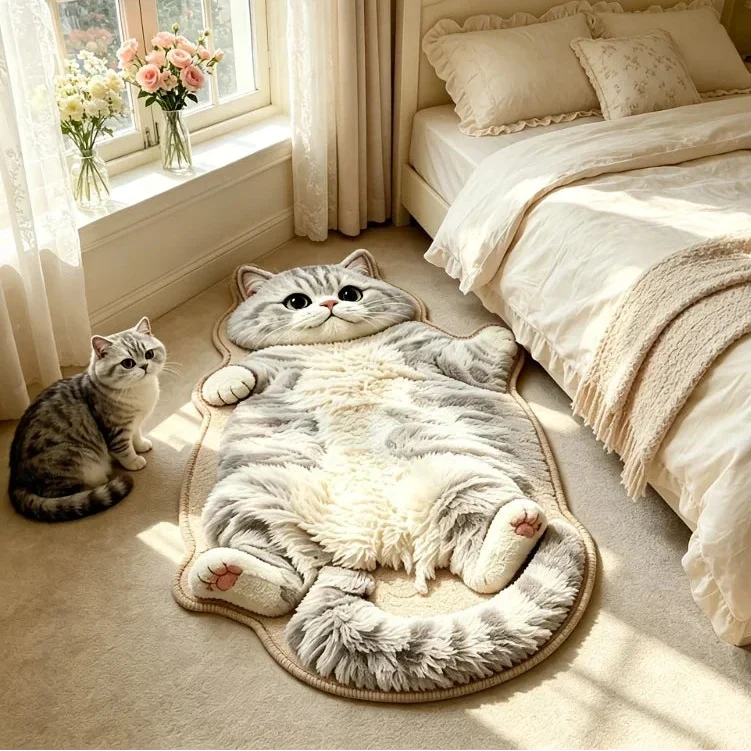 Cat Rug Cat-Shaped Washable Non-Slip Backing