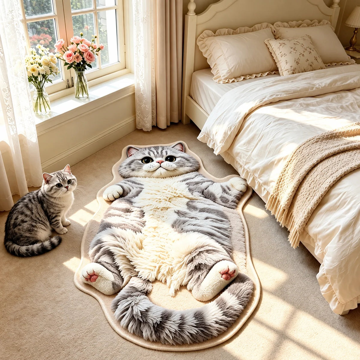 Cat Rug Cat-Shaped Washable Non-Slip Backing
