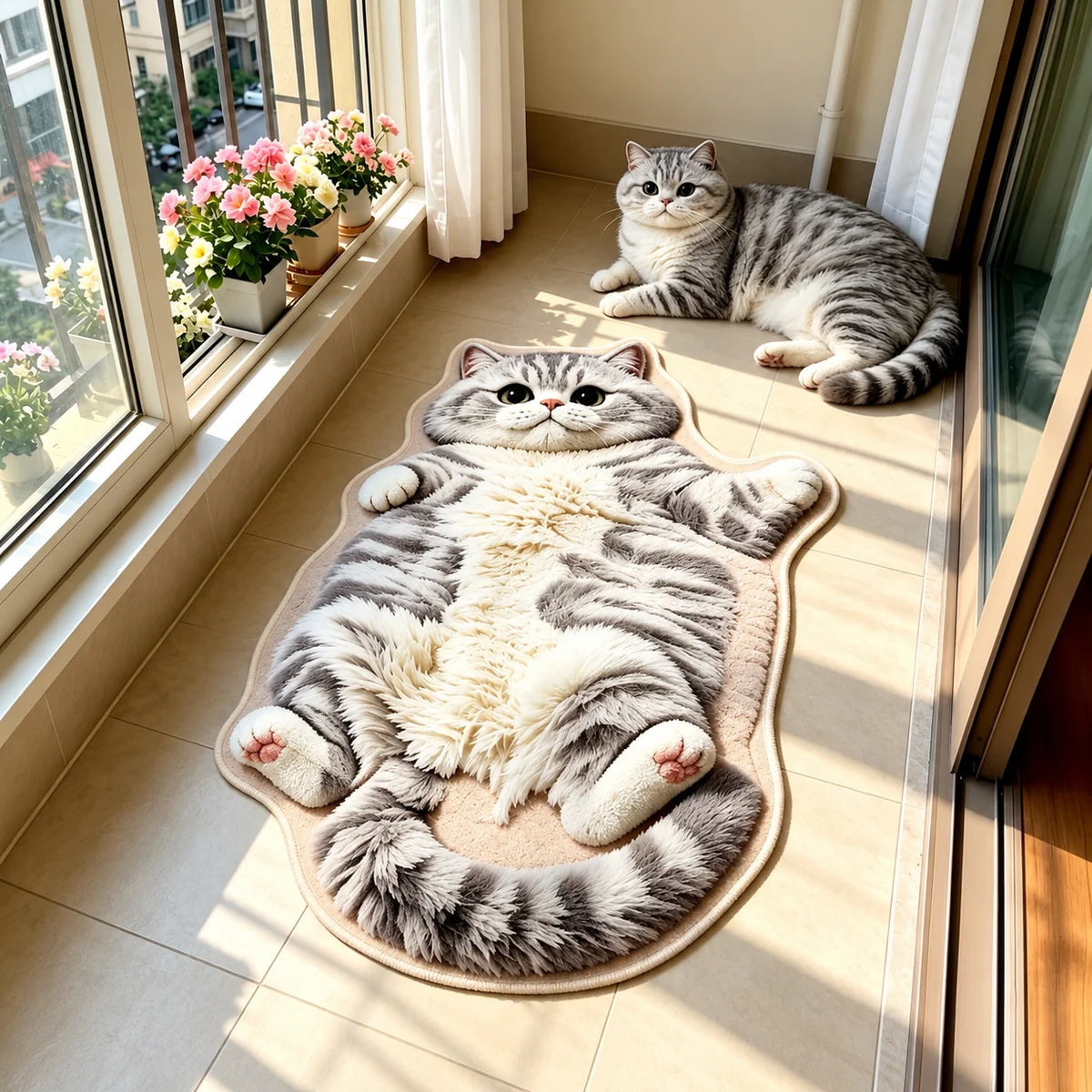 Cat Rug Cat-Shaped Washable Non-Slip Backing