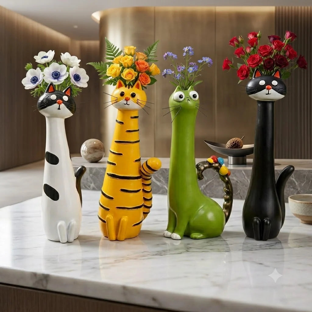 Cat Vase Glazed Ceramic Scratch-Resistant Finish